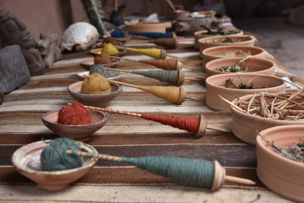 Various natural dyes used to dye these handspun spindles